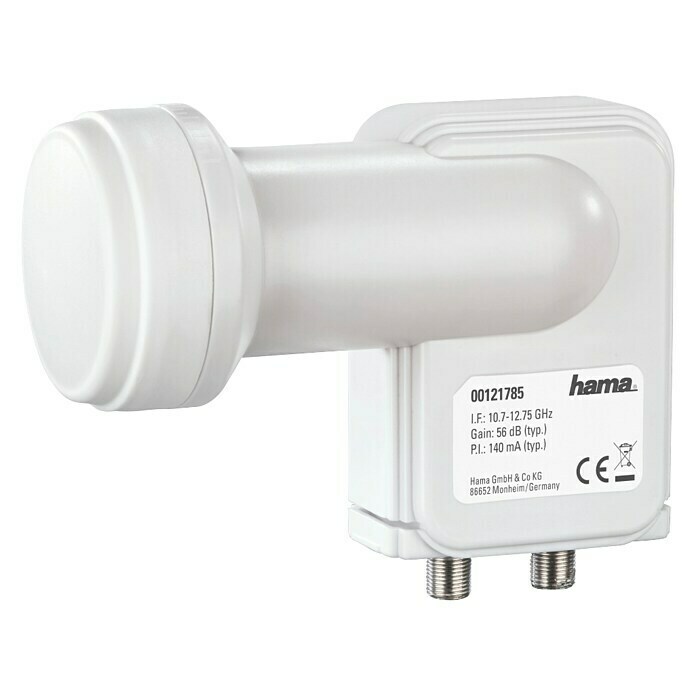 Hama Twin-LNB2-fach, 0,3 dB, 40 mm, Weiß Diagonal View