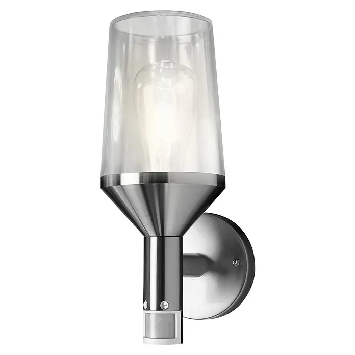 Ledvance LED-Außenwandleuchte - 161 x 12 x 305 cm, Edelstahl, IP44, Mit Sensor - Eine elegante Wandleuchte mit klarem Glasschirm und Bewegungsmelder, die modernes Design und Funktionalität vereint.