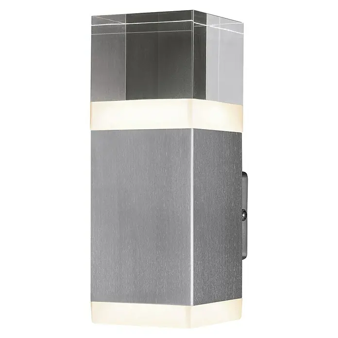 Ledvance LED-Außenwandleuchte - 9 W, 10,5 x 8 x 21,5 cm, Stahl, IP44 - Moderne Wandleuchte mit einem quaderförmigen Design, das durch klare Linien und eine Kombination aus Metall und transparentem Acrylglas besticht.