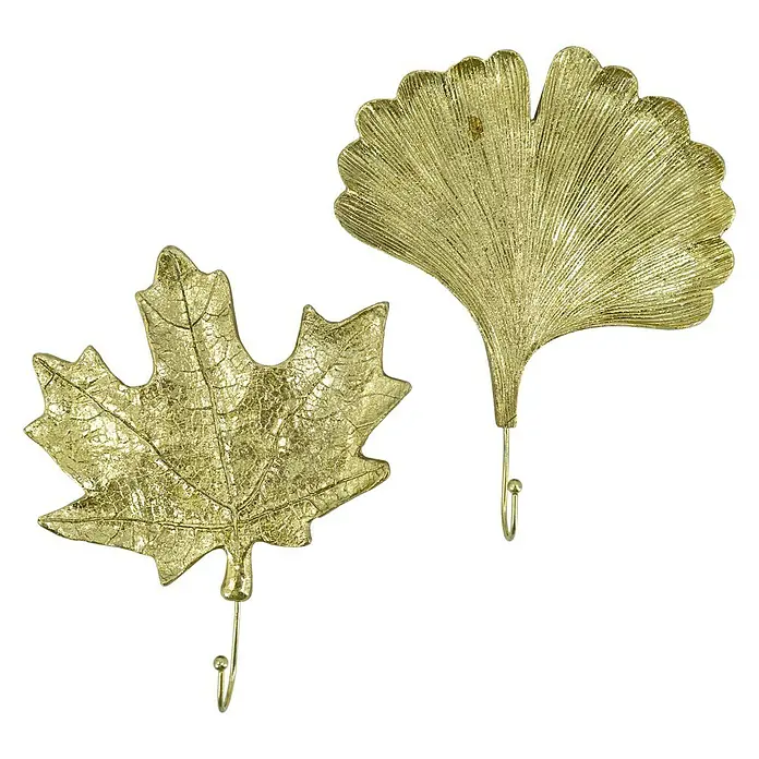 Garderobenhaken Set Ginko/Ahorn - L x B x H: 20 x 3,5 x 25 cm, Gold - Dekorative goldfarbene Wandhaken in Form eines Ahorn- und Ginkgoblattes. Stilvolle Akzente für Ihr Zuhause mit praktischem Nutzen.