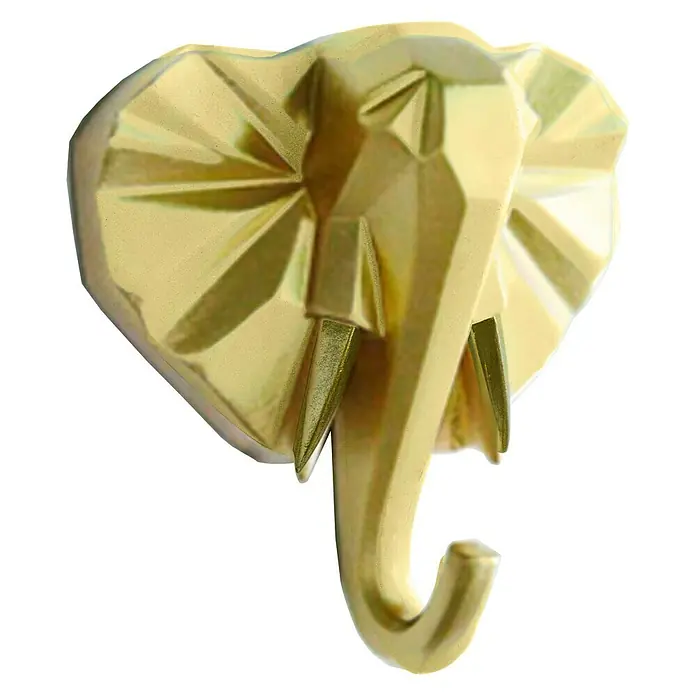 Garderobenhaken Elefant - L x B x H: 10,6 x 4 x 10,8 cm, Gold - Goldener Elefantenkopf zur Wandmontage. Einzigartige Dekoration für Ihr Zuhause, gefertigt aus hochwertigen Materialien und mit viel Liebe zum Detail.
