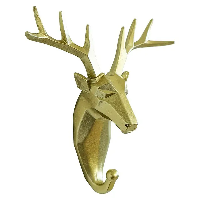 Garderobenhaken Rentier - L x B x H: 16 x 6,2 x 17 cm, Gold - Goldener Hirschkopf Wandhaken, ideal für Jacken oder Dekoration. Die elegante und stilvolle Aufbewahrungslösung für Ihr Zuhause.