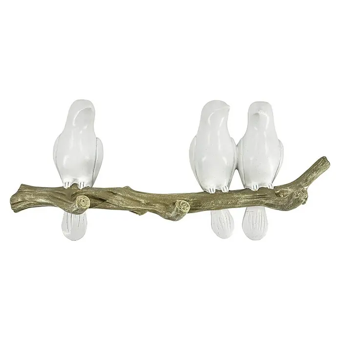 Garderobenleiste Vögel auf Ast - L x B x H: 34 x 6 x 14,5 cm, Anzahl Haken: 3 Stk., Weiß/Natur - Eine dekorative Wandgarderobe mit drei weißen Vögeln auf einem Ast, ideal für Flur oder Kinderzimmer. Hübsches Design mit praktischem Nutzen.