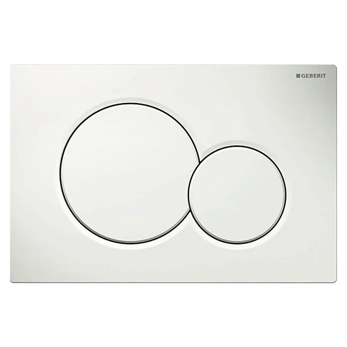 Geberit Betätigungsplatte Sigma 01 115.770.11.5 - Weiß, 2-Mengen-Spülung - Geberit Betätigungsplatte in Weiß mit zwei runden Tasten für Spülfunktionen, modernes und minimalistisches Design für Badezimmer.