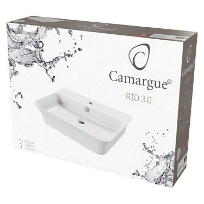 Camargue Rio Umivalnik 3.0  (55,5 x 41 cm, Brez posebne glazure, Odprtina za armaturo: Sredina, S prelivom, Bele barve) | 3940 - Waschtische QM | DBBB - Keramik QM | DBB - Keramik | DB - Keramik/Wannen | D - Sanitär | BAUHAUS