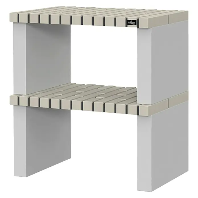 Collippo Barbacoa de obra Alvor con mesa lateral - An x Pr x Al: 167 x 47 x 224 cm, Superficie parrilla: 64 x 38 cm, Gris - Esta imagen muestra una estantería moderna de dos niveles con un diseño minimalista, ideal para un almacenamiento elegante.