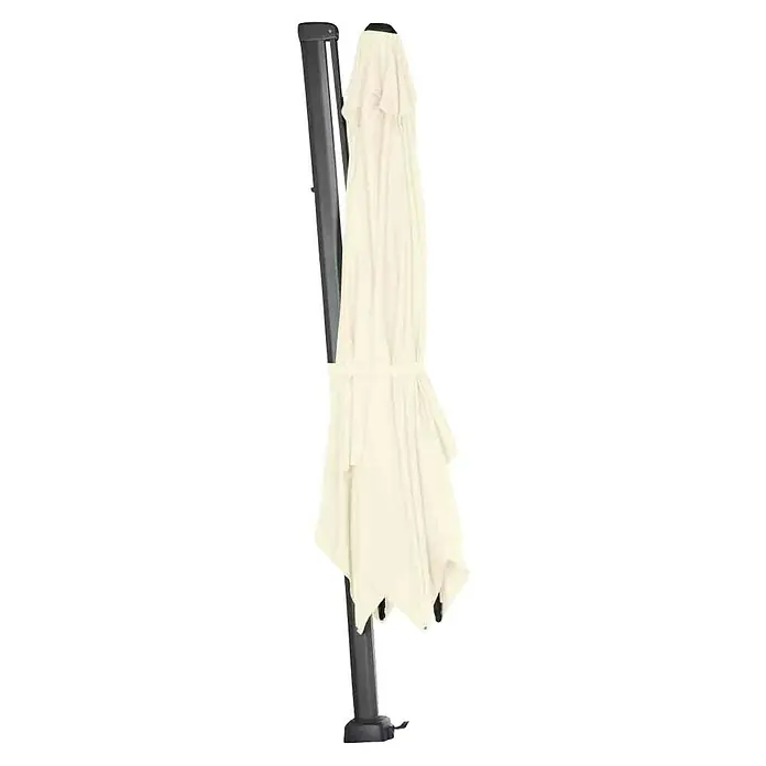 Siena Garden Ampelschirm Sunset N+ - Ecru, Bespannungsmaß (L x B): 300 x 300 cm - Geschlossener cremefarbener Ampelschirm mit robustem, dunklem Mast, der Schatten und Komfort für jede Außenanlage bietet.