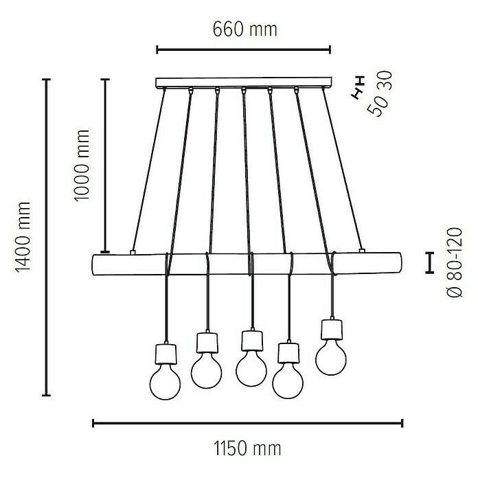Spotlight Pendelleuchte Trabo Pino (60 W, L x B x H: 115 x 8 x 150 cm, Graue Kiefer, E27) | BAUHAUS