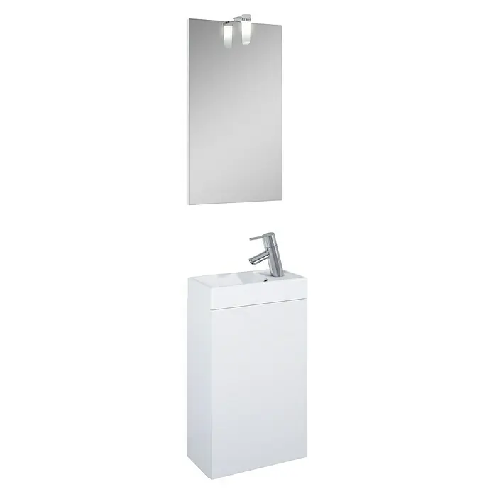 Riva Badmöbel-Set Young - 40 cm, Weiß, Glänzend - Ein moderner Waschbeckenunterschrank mit Spiegelschrank und Beleuchtung für ein stilvolles Badezimmer.