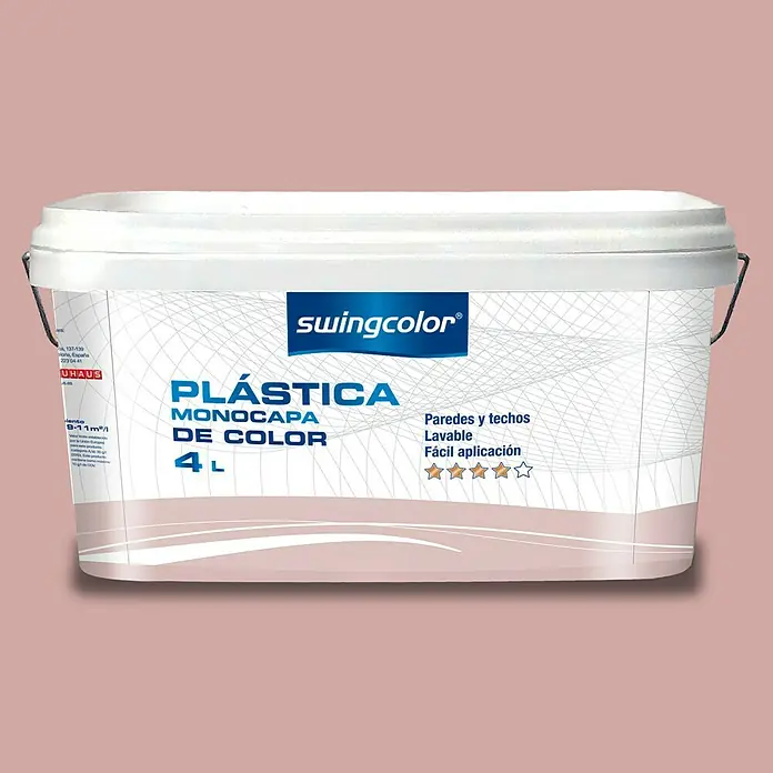 swingcolor Pintura para paredes - Malva Intermedio, Mate, 4 l - Un cubo de pintura Swingcolor Plástica Monocapa, ideal para paredes y techos, con una capacidad de 4L para una fácil aplicación.