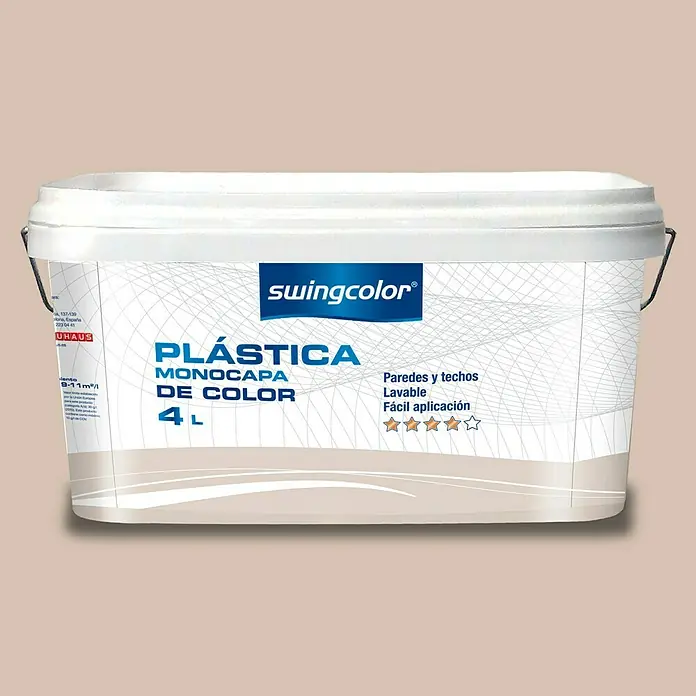 swingcolor Pintura para paredes - Piedra medio, Mate, 4 l - Cubo de pintura interior Swingcolor "Plástica Monocapa de Color", 4 litros. Ideal para paredes y techos, lavable y fácil aplicación.