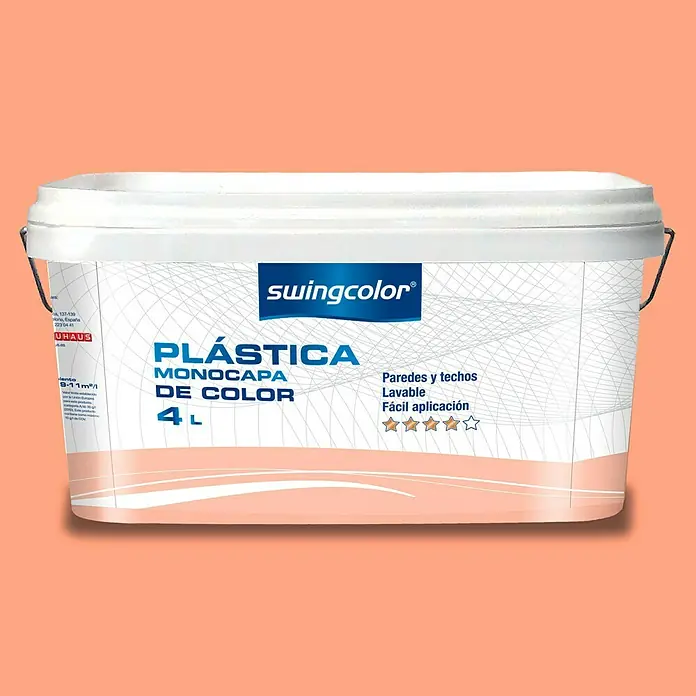 swingcolor Pintura para paredes - Salmón, Mate, 4 l - Bote de pintura interior Swingcolor "Plástica Monocapa de Color" de 4L. Apta para paredes y techos, lavable y de fácil aplicación.