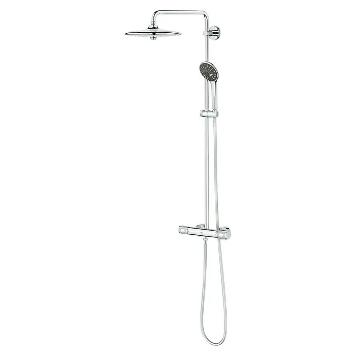 Grohe Vitalio Joy Duschsystem 260 - Mit Thermostatarmatur, Lochabstand: 100,5 cm, Anzahl Strahlarten: 3 Stk., Chrom - Chrom-Duschsystem mit Kopf- und Handbrause für ein entspannendes Duscherlebnis. Die verchromte Oberfläche sorgt für einen eleganten Look im Bad.