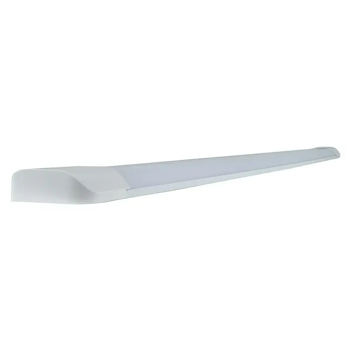 Ritter Leuchten LED-Deckenleuchte Flux - Silber, L x B x H: 120 x 11 x 3,5 cm - Eine Nahaufnahme einer weißen LED-Röhrenleuchte, die sich vor einem schwarzen Hintergrund horizontal erstreckt. Sie bietet eine helle, effiziente Beleuchtung.