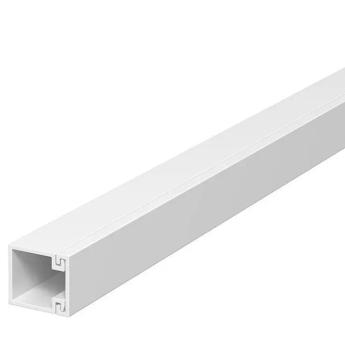 OBO Kabelkanal - 2 m x 15 mm x 15 mm, Reinweiß - Weißes Kunststoff-Vierkantprofil mit innenliegenden Nuten.