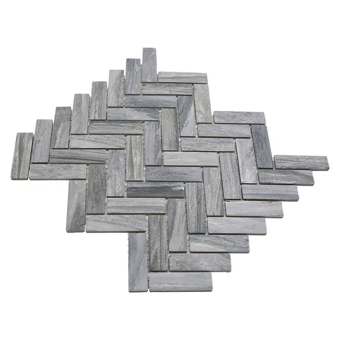 Mosaikfliese Fischgrät HB SO 32 - 31,8 x 27,1 cm, Grau, Matt - Elegantes Fischgrätmuster aus grauen Marmorfliesen für stilvolle Wand- und Bodenbeläge. Perfekt für moderne Innenräume.