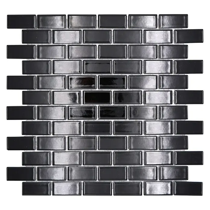 Mosaikfliese Brick Uni CBR 4BG - 29,8 x 29,8 cm, Schwarz, Glänzend - Wandbild aus Mosaikfliesen in Grau- und Schwarztönen mit glänzender Oberfläche für einen modernen Look.