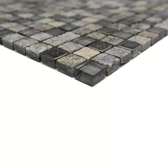Mosaikfliese Quadrat Crystal Mix XCM M710 - 30 x 30 cm, Grau, Matt - Mosaikfliesen: Quadrate aus grauem Naturstein und Glas.