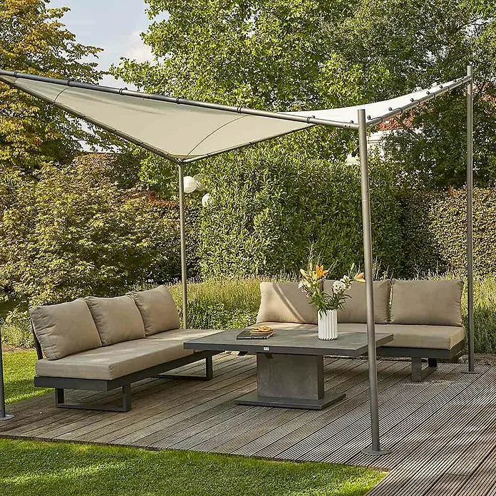 Siena Garden Schirmpavillon Berlino - B x T: 300 x 300 cm, Farbe Gestell: Grau, Stahl, Farbe Dach: Hellgrau - Entspannen Sie im Freien mit diesem stilvollen Lounge-Set unter einer modernen Pergola. Perfekt für Garten und Terrasse.