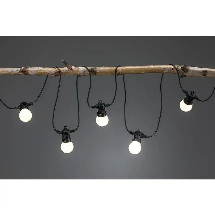 Paulmann Plug & Shine LED-Lichterkette - Außen, Lichtfarbe: Warmweiß, Anzahl Leuchtmittel: 7 Stk. - Die Lichterkette mit den Glühbirnen hängt an einem Ast und sorgt für eine gemütliche Atmosphäre. Perfekt für den Garten oder die Terrasse.