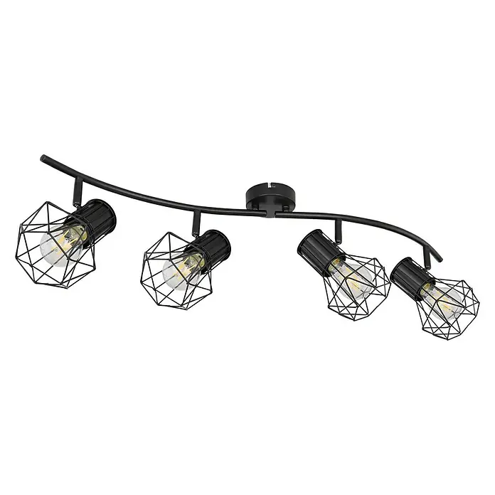 Globo Deckenstrahler - 40 W, L x B x H: 80 x 22,5 x 19 cm, Schwarz, E27 - Schwarze Deckenleuchte mit vier Käfigschirmen, die ein modernes und industrielles Flair in jeden Raum bringt.