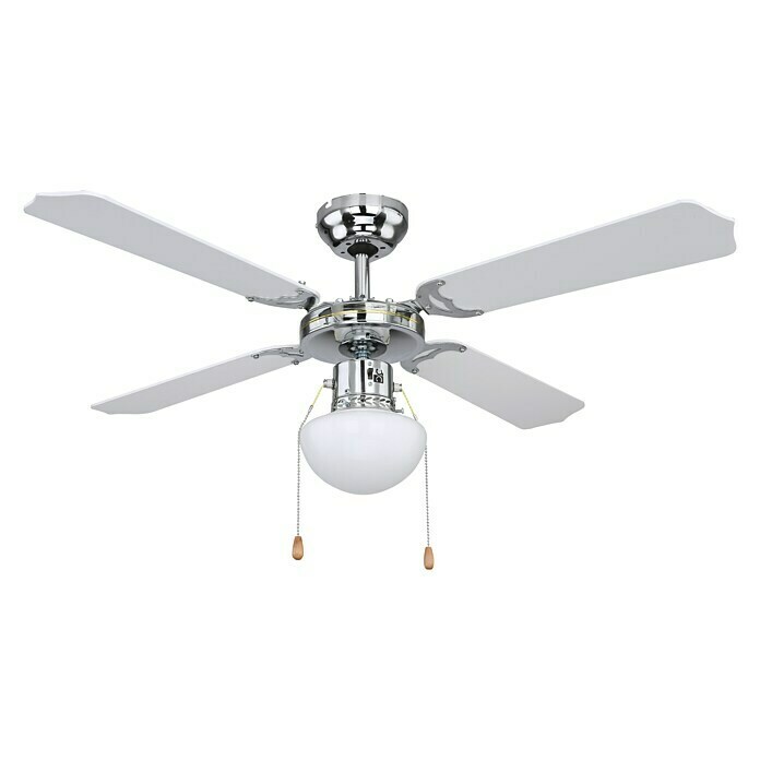 Globo Deckenventilator ChampionØ x H: 106,6 x 41,5 cm, Chrom, Schwarz/Weiß, 50 W Diagonal View