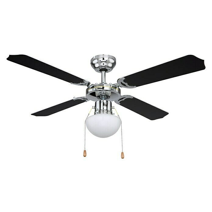 Globo Deckenventilator ChampionØ x H: 106,6 x 41,5 cm, Chrom, Schwarz/Weiß, 50 W Diagonal View