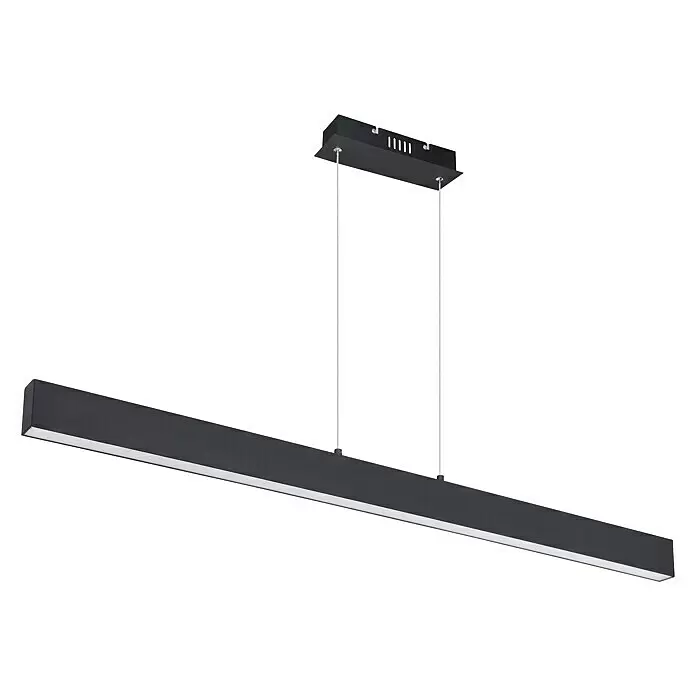 Globo Lámpara colgante LED Verena - L x An x Al: 121 x 8 x 120 cm - Lámpara colgante LED lineal negra de diseño moderno, suspendida de un soporte de techo rectangular.