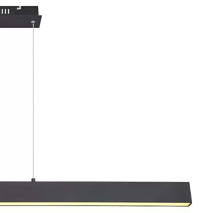 Globo Lámpara colgante LED Verena - L x An x Al: 121 x 8 x 120 cm - Lámpara colgante lineal negra, suspendida por un cable, emite una luz amarilla cálida desde abajo.
