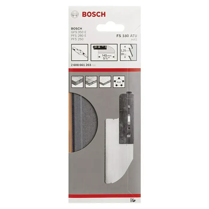 Bosch Hoja de sierra de recambio FS 180 ATU - Específico para: Bosch Sierra eléctrica de sable GFS 350 E, Ámbito de uso: Madera / MDF - Embalaje de una sierra de inmersión Bosch GFS 350 E, PFS 280 E, PFS 250 con número de artículo 2608661203 para cortes precisos en madera y PVC.