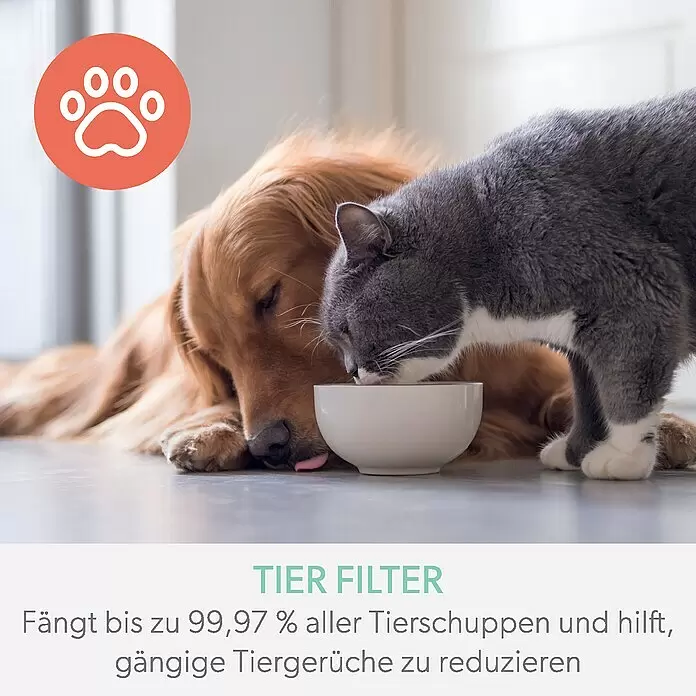 Leitz TruSens Aktivkohlefilter Haustier - Passend für: TruSens Luftreiniger Z-3000/Z-3500, Höhe: 21,6 cm - Hund und Katze mit Pfoten-Icon. Text: Tierfilter fängt Tierhaare und reduziert Gerüche.