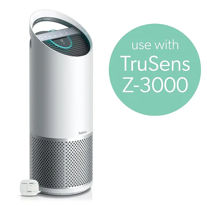 Leitz TruSens Aktivkohlefilter Haustier - Passend für: TruSens Luftreiniger Z-3000/Z-3500, Höhe: 21,6 cm - Abbildung eines TruSens Luftreinigers Z-3000 in Weiß mit passendem Sensor zur Verwendung mit dem Gerät.