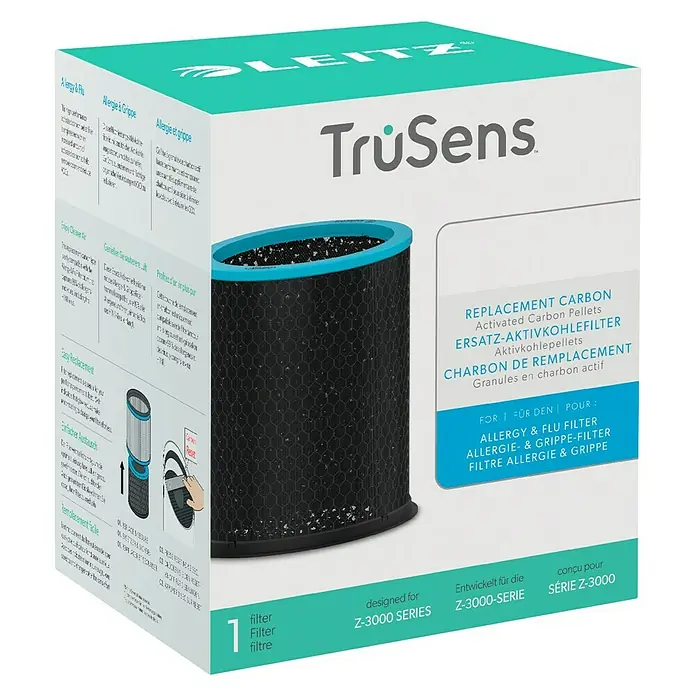 Leitz TruSens Aktivkohlefilter Allergie - Passend für: TruSens Luftreiniger Z-3000/Z-3500, Höhe: 21,6 cm - Produktverpackung für TrüSens Z-3000 Serie Ersatz-Aktivkohlefilter, geeignet für Allergiker und Grippe-Geplagte. Ideal für saubere Luft.