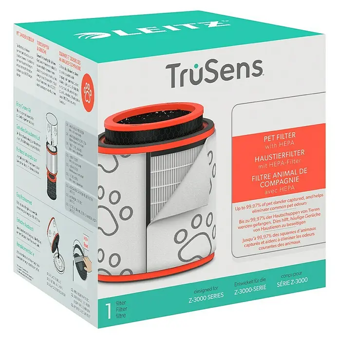 Leitz TruSens HEPA-Filter Haustier - Passend für: TruSens Luftreiniger Z-3000/Z-3500 - Leitz TruSens Z-3000 Serie Haustierfilter mit HEPA-Filter, der bis zu 99,97 % der Tierhaare erfasst und häufige Gerüche beseitigt.