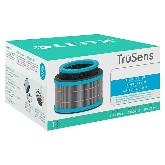 Leitz TruSens HEPA-Filter Allergie - Passend für: TruSens Luftreiniger Z-1000 - Produktverpackung für TrüSens Z-1000 Allergy & Flu Filter. HEPA-Filter mit antiviraler Wirkung zur Reduzierung von Allergenen und Viren in der Luft.