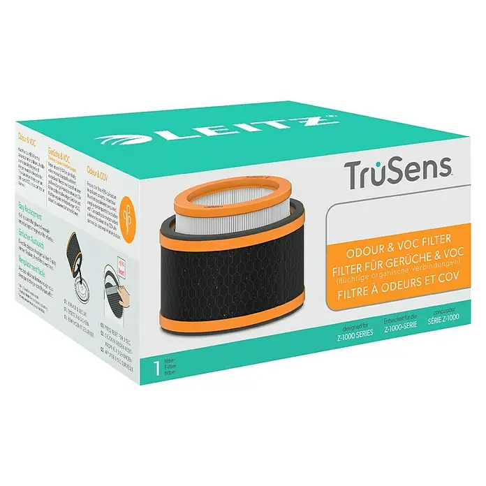 Leitz TruSens HEPA-Filter Gerüche & VOC - Passend für: TruSens Luftreiniger Z-1000 - Produktverpackung des TruSens Geruchs- und VOC-Filter für Luftreiniger der Z-1000 Serie.