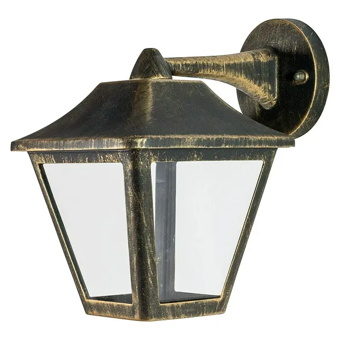 Osram Endura Classic Außenwandleuchte Tradition - Hängend, 23 x 17 x 23 cm, Schwarz, IP44 - Eine goldfarbene Außenwandleuchte mit klaren Glasscheiben für eine stilvolle Beleuchtung des Außenbereichs.