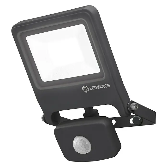 Ledvance LED-Strahler Endura Flood20 W, Anthrazit, Warmweiß, IP44 - Bild einer LEDVANCE-Außenleuchte mit Bewegungsmelder, ideal für die Beleuchtung von Haus und Garten.