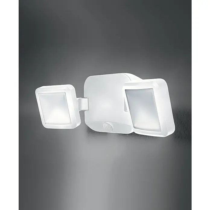 Osram LED-Sensor-Außenwandstrahler Double - 10 W, L x B x H: 33,2 x 10,5 x 11,2 cm, Weiß, IP54 - Bild einer weißen LED-Außenleuchte mit Bewegungssensor, ideal für die Beleuchtung von Hauswänden und Gärten.