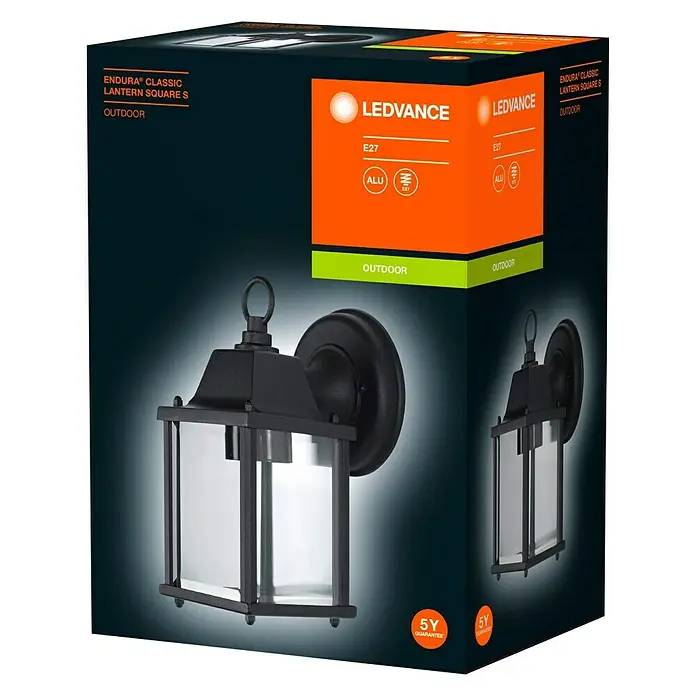 Ledvance Außenwandleuchte - 15 x 10,5 x 22,5 cm, Schwarz/Gold, IP23 - Produktverpackung: LEDVANCE Endura Classic Lantern Square S Außenleuchte mit E27 Fassung und Aluminiumgehäuse, 5 Jahre Garantie.
