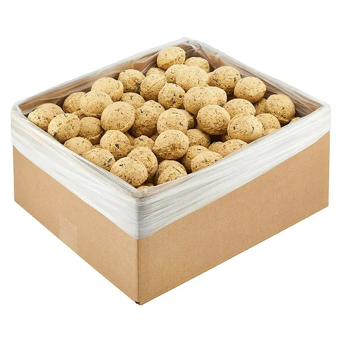 Dobar Meisenknödel200 Stk. - Eine Kiste voller köstlicher, goldbrauner, runder Fleischbällchen, die appetitlich aussehen und zum Reinbeißen einladen.