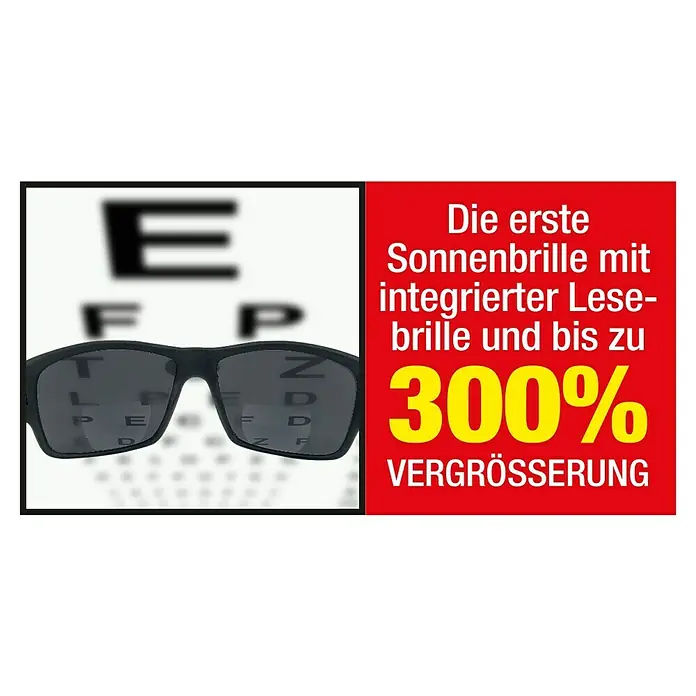 Magic Vision LED-Sonnenlesebrille - Schwarz, Vergrößerung 1: 300 % - Sonnenbrille mit integrierter Lesebrille, die bis zu 300% Vergrößerung bietet. Ideal für alle, die Wert auf Komfort legen.