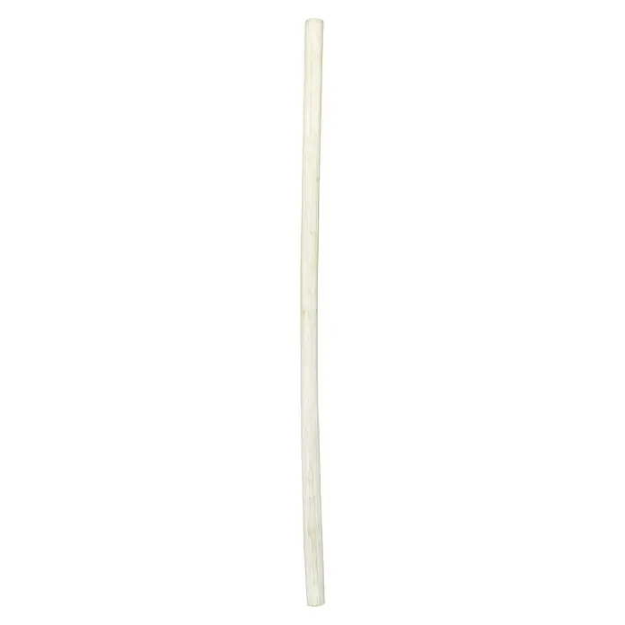 Teakstamm - Durchmesser: 5 cm - 7 cm, Länge: 2 m, Grundiert - Nahaufnahme eines langen, schmalen, cremefarbenen Wachs-Stumpenkerze mit leicht unregelmäßiger Oberfläche vor schwarzem Hintergrund.