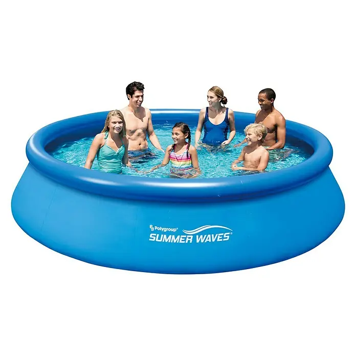 Piscina hinchable Summer Waves - Ø x Al: 396 x 84 cm, 7.146 l, Azul - Piscina hinchable Summer Waves con personas disfrutando del agua, perfecta para la diversión familiar en el patio trasero.