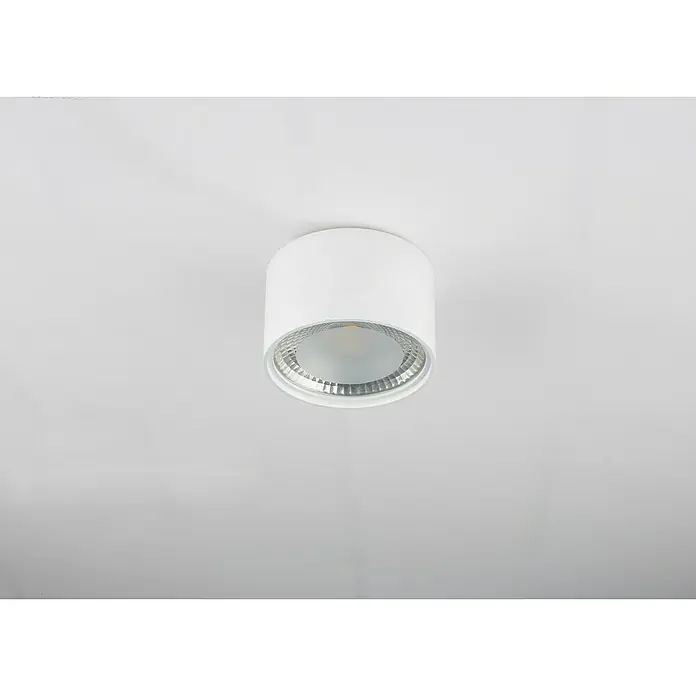 Globo LED-Deckenleuchte rund Serena - 12 W, Ø x H: 113 mm x 8 cm, Weiß, Klar, Warmweiß - Nahaufnahme einer zylindrischen, weißen LED-Deckenleuchte, die ein helles, modernes Lichtdesign und Energieeffizienz verspricht.