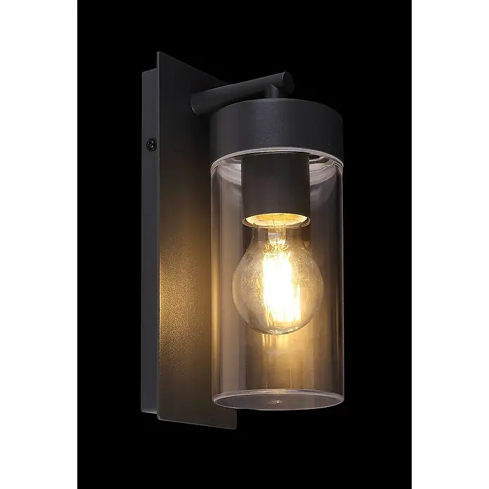 Globo LED-Außenwandleuchte Vessa - Anthrazit, Aluminium, E27, B x H: 8,9 x 25 cm - Moderne Wandleuchte mit schwarzem Rahmen und einem transparenten Zylinder, der eine Edison-Glühbirne umschließt.