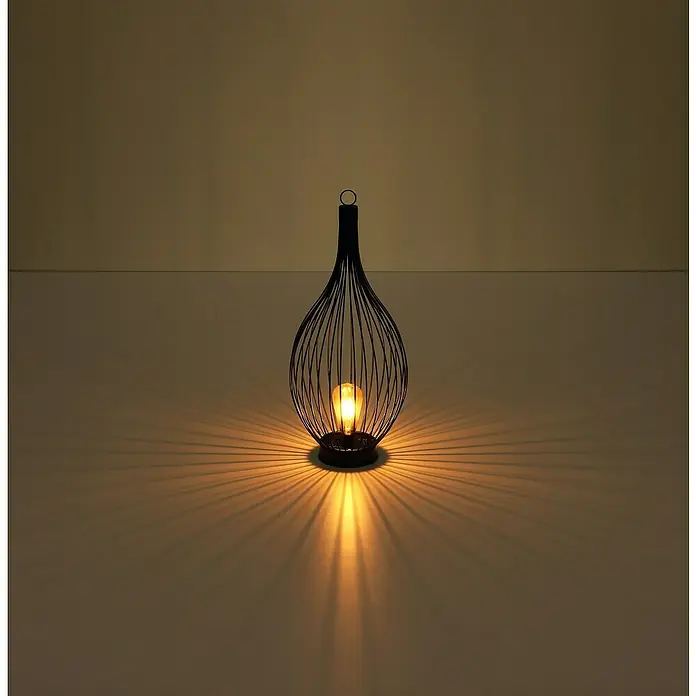 Globo Solar-Dekoleuchte - 0,06 W, Schwarz, Amber, IP44 - Stimmungsvolle Tischleuchte mit filigranem Drahtdesign, die warmes Licht und faszinierende Schatteneffekte erzeugt. Ideal für eine gemütliche Atmosphäre.