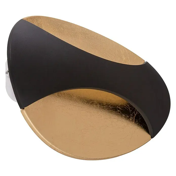 Globo Aplique de pared LED Alexandra - 6 W, Negro/Dorado, Blanco cálido - Aplique de pared moderno con hoja de oro y acento negro para iluminación elegante.
