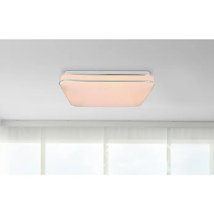 Globo LED-Deckenleuchte Lassy - 24 W, L x B x H: 33,5 x 33,5 x 7,3 cm, Weiß, Opal, Warmweiß - Quadratische Deckenleuchte mit LED und Chromrahmen für eine moderne und elegante Beleuchtung im Raum.