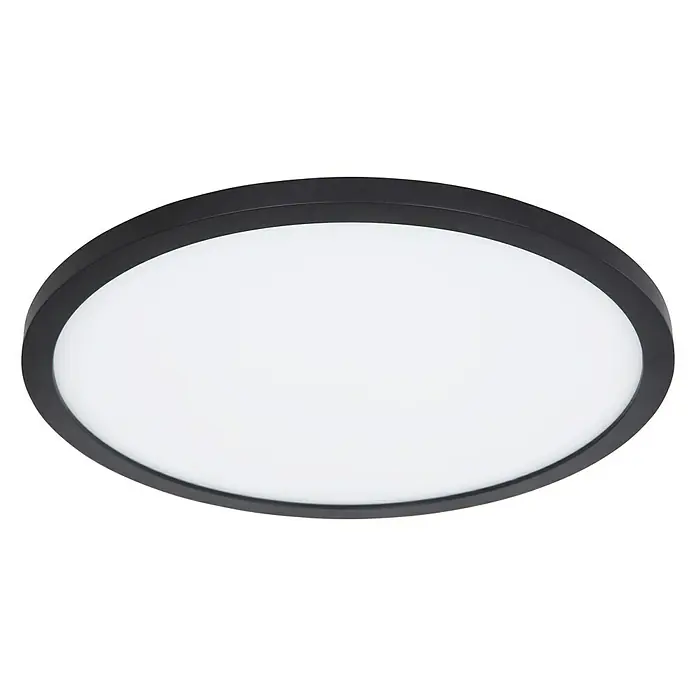 Globo LED-Deckenleuchte rund - 24 W, Ø x H: 420 mm x 2,5 cm, Schwarz, Warmweiß - Elegante LED-Deckenleuchte mit einem schlanken schwarzen Rahmen und einem hellen, gleichmäßigen Licht für moderne Innenräume.